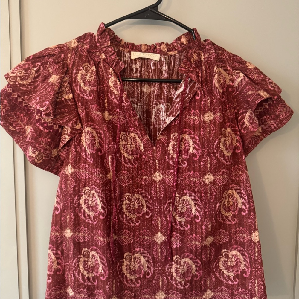 Ulla Johnson V- Neck Lili Blouse Red Print
